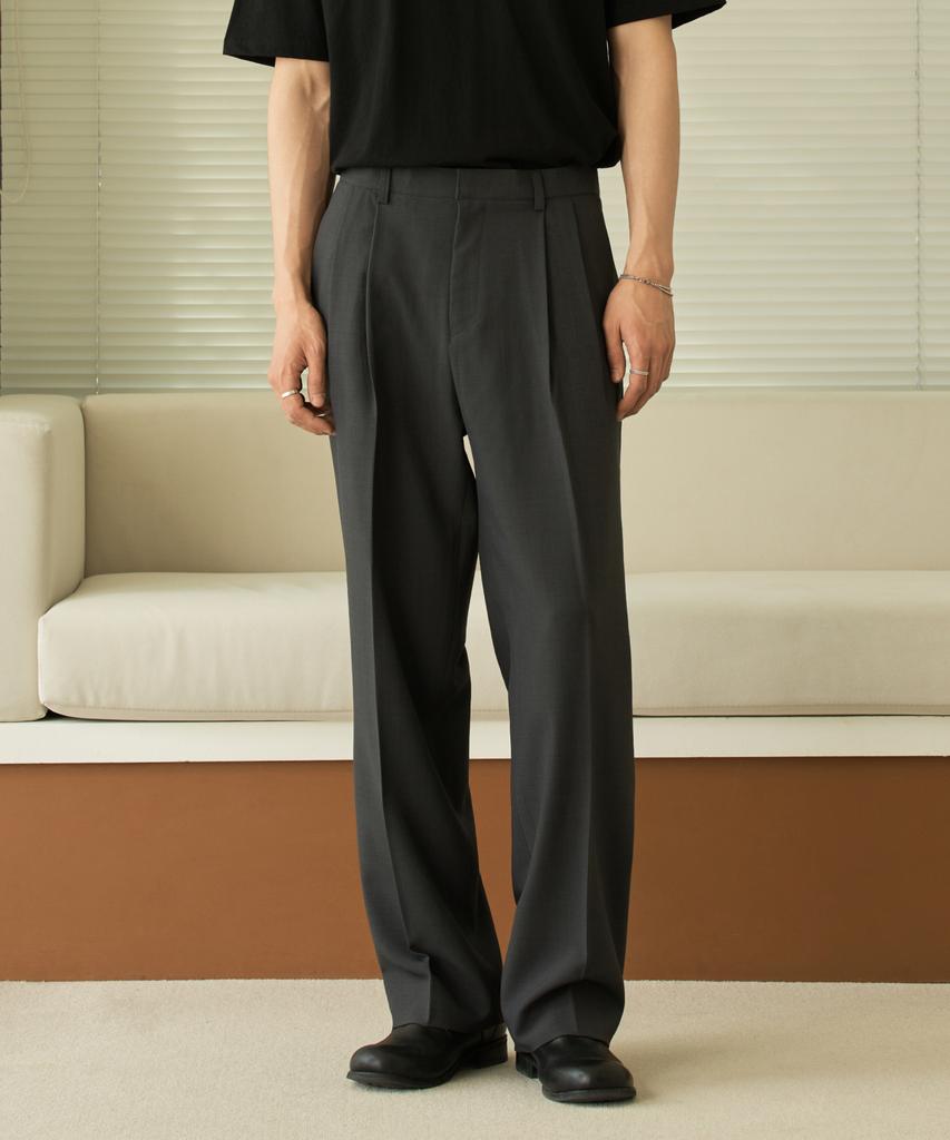 HYOJI Double-Pleat Semi-Wide Slacks (All Seasons, Summer - 8 Colors) (Type B)