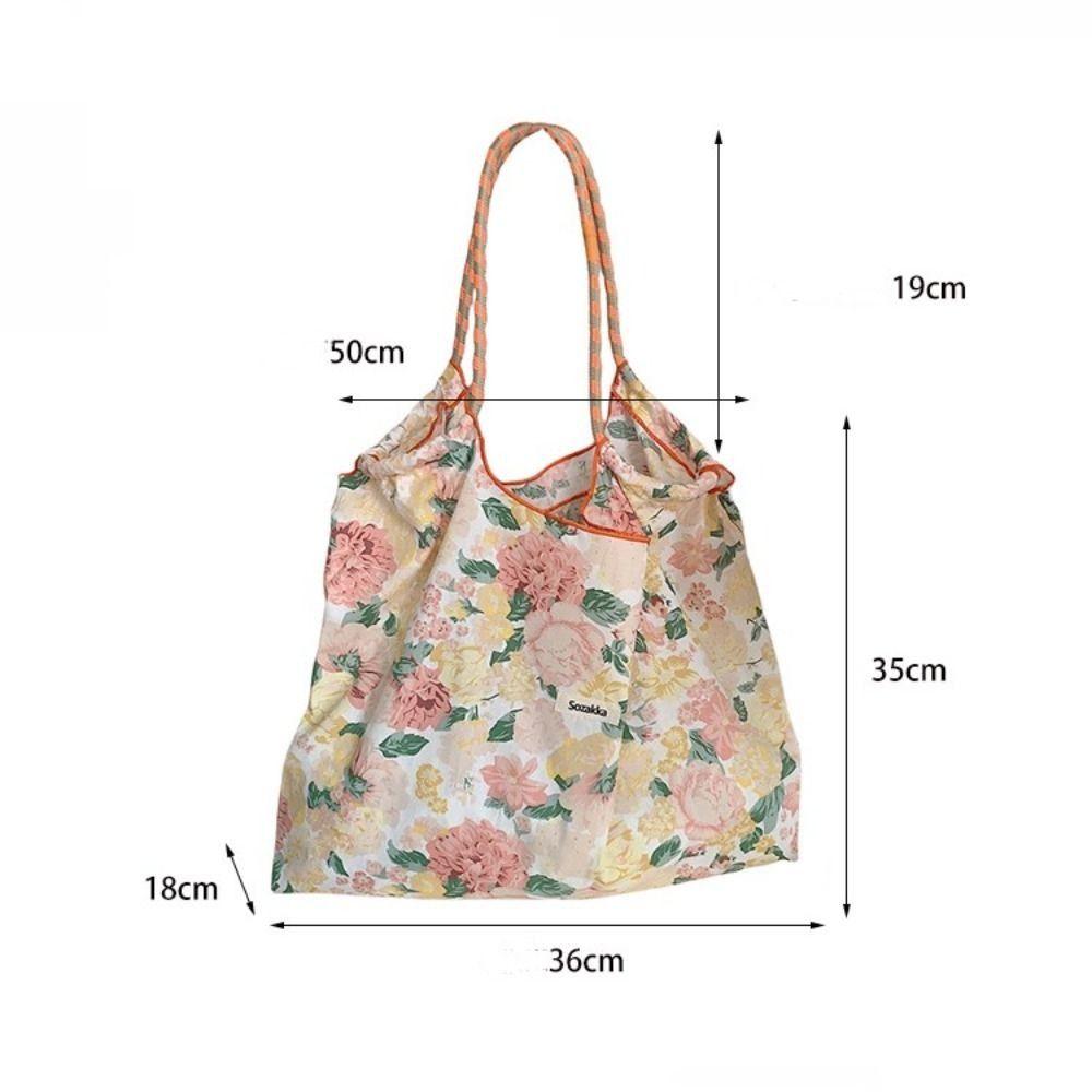 Large Capacity Drawstring Shopping Bag Reusable Travel Tote Bag Portable Canvas Shoulder Bag