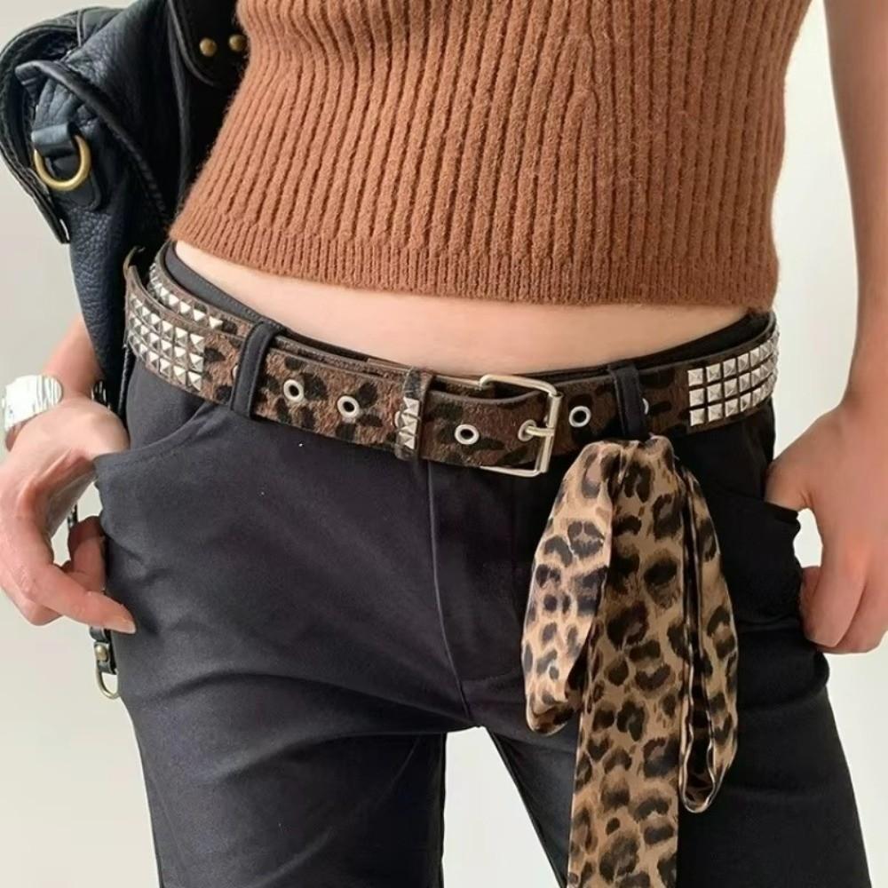 Fur Punk Rivet Belt Buckle Y2K Belt Fashion Gothic Waistband  Jeans Accessories