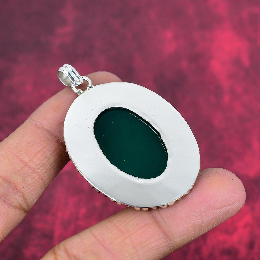 Green Onyx Pendant, 925 Solid Sterling Silver Gemstone Jewelry, Handmade Pendant, For Mother Day
