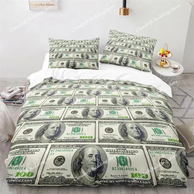Money Print Duvet Cover KingQueen Size,Dollar Bills with The Portrait of Ben Franklin,Decorative Polyester Bedding Set