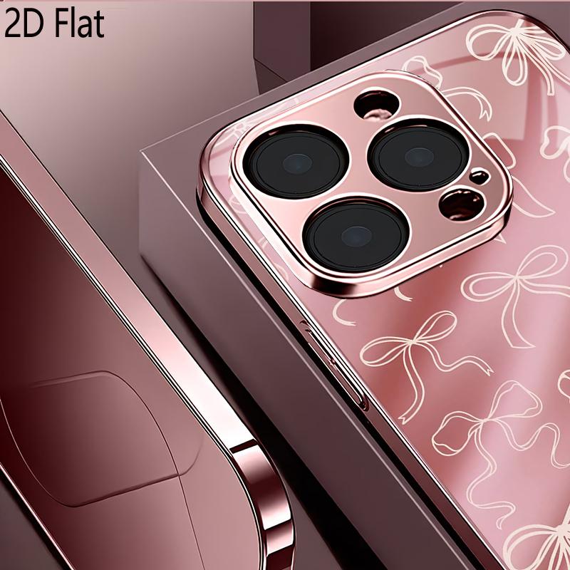 Розовый атласный бант 2D Плоский Для iPhone17 18 16 15 14 13 12 11 Pro Max XS XR 8 7Plus Чехол для телефона Ударопрочный Защитная задняя крышка