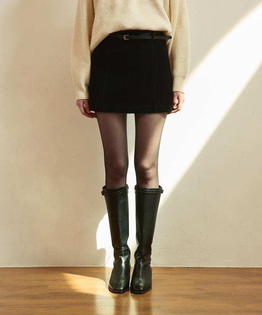 Adowl Suede A Line Mini Skirt - Black