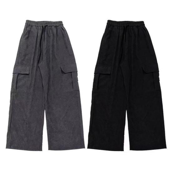 Мужские брюки-карго с широкими штанинами, прямые, с эластичной резинкой на талии, свободные, с несколькими карманами, однотонные, High Street, мягкие дышащие, мужские длинные брюки полной длины