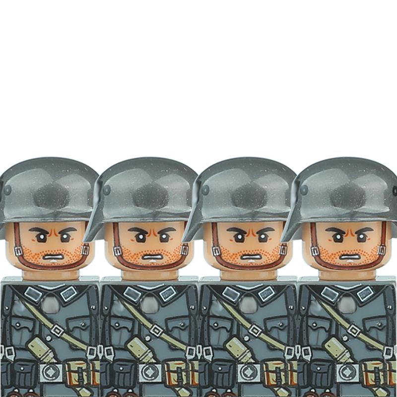 Вторая Мировая Война Военные Немецкие Солдаты Фигурки Шлем Строительные Блоки Армия Пехотинец Воин Артиллерист Броня Пушка Жилет Оружие Кирпичи Игрушки