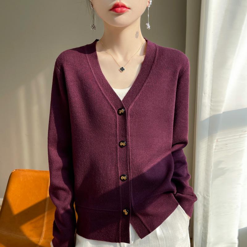 Весенне-осенний нежный ветровой шерстяной кардиган с v-образным вырезом, свитер, женский простой свободный однотонный вязаный жакет