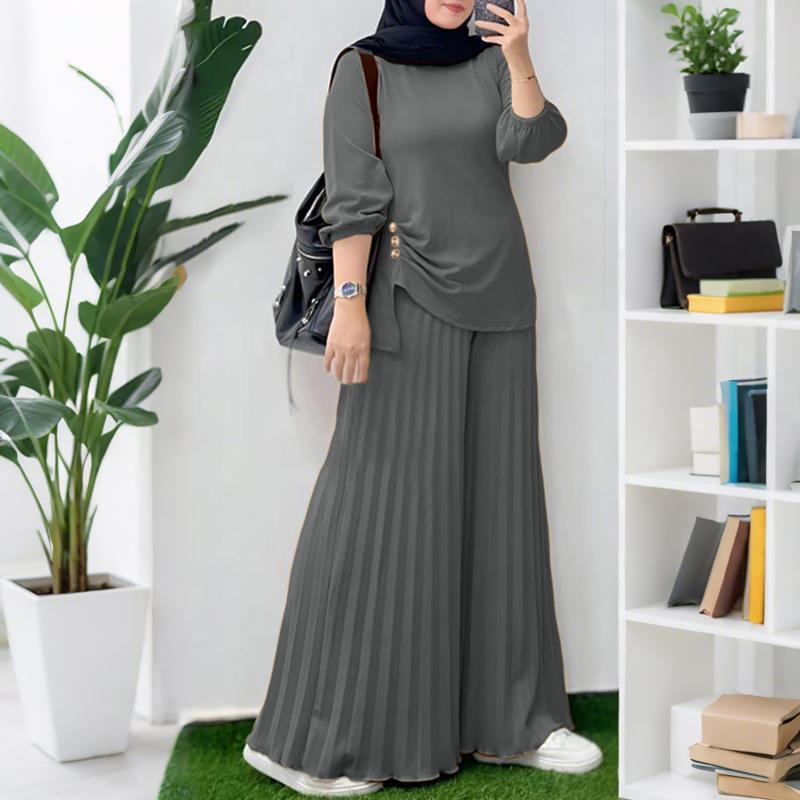 ZANZEA Женская блузка с длинным рукавом и брюки с широкими штанинами, повседневные костюмы-двойки