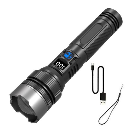 LED Flashlight Digital Display Ultra-Wide Beam Super Bright IPX7 Waterproof Rechargeable Tactical Flashlight LED Torch