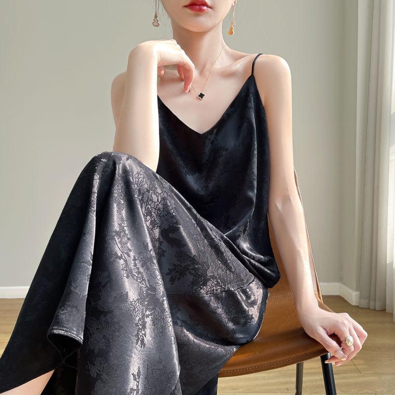 2024 French Style Satin Slip Dress: Women's Summer Sexy Imitation Silk Long Dress