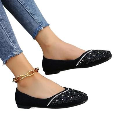 Модные блестящие туфли на плоской подошве со стразами, летние однотонные женские модные тапочки с круглым носком, уличные женские тапочки с ремешком на каблуке, большой размер 43