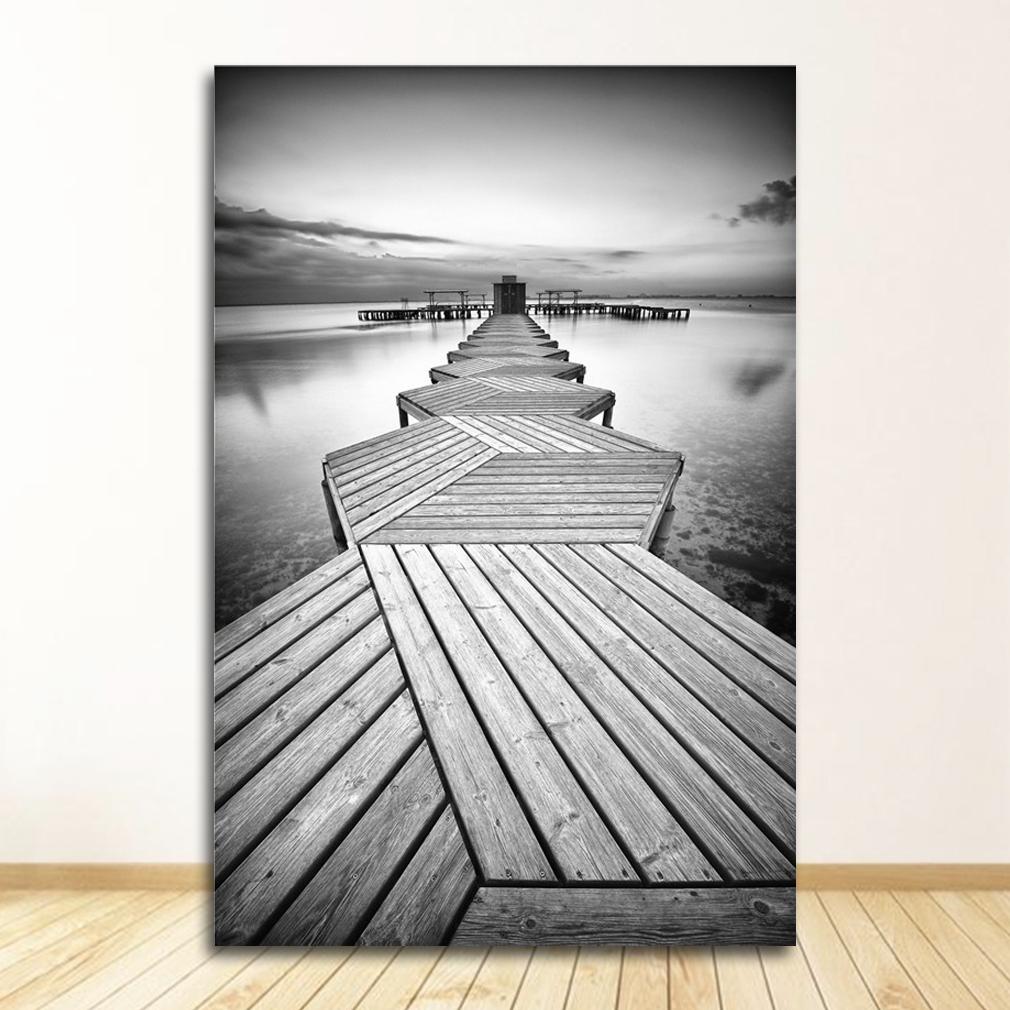 Черно-белый постер с изображением дерева, пейзажные фотографии, домашний декор, принты в скандинавском стиле, настенное искусство, минималистичная картина с мостом, модульная холст