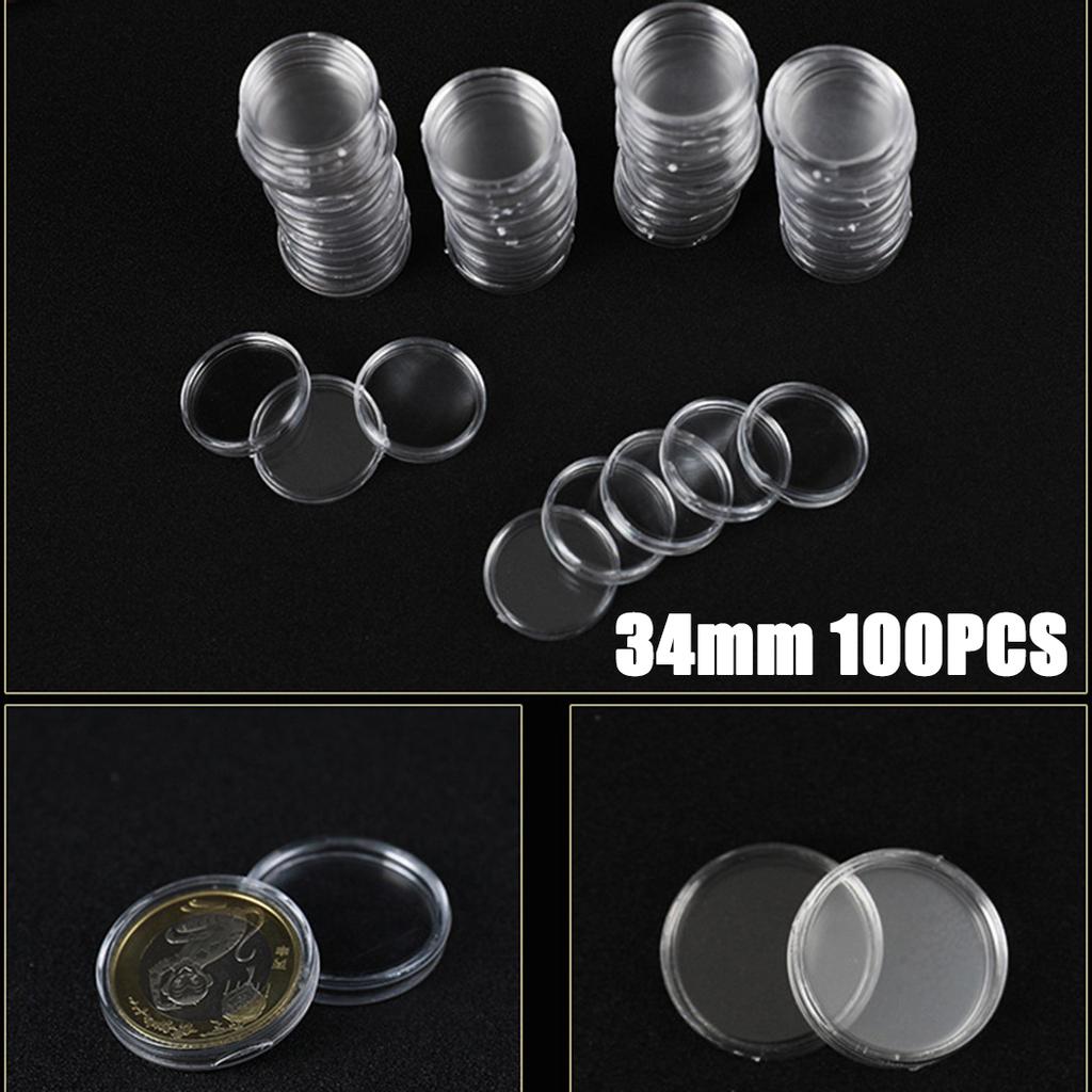 100Pcs Round Coin Cases, Transparent Plastic Capsules Holder, 34mm Inner Diameter, Preserve and Showcase Your Collection