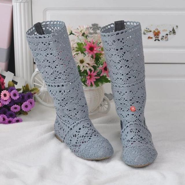 11 цветов в наличии, кружевные полые ботинки, дышащая вязаная сетчатая обувь, корейские высокие летние женские ботинки, женская обувь до колена