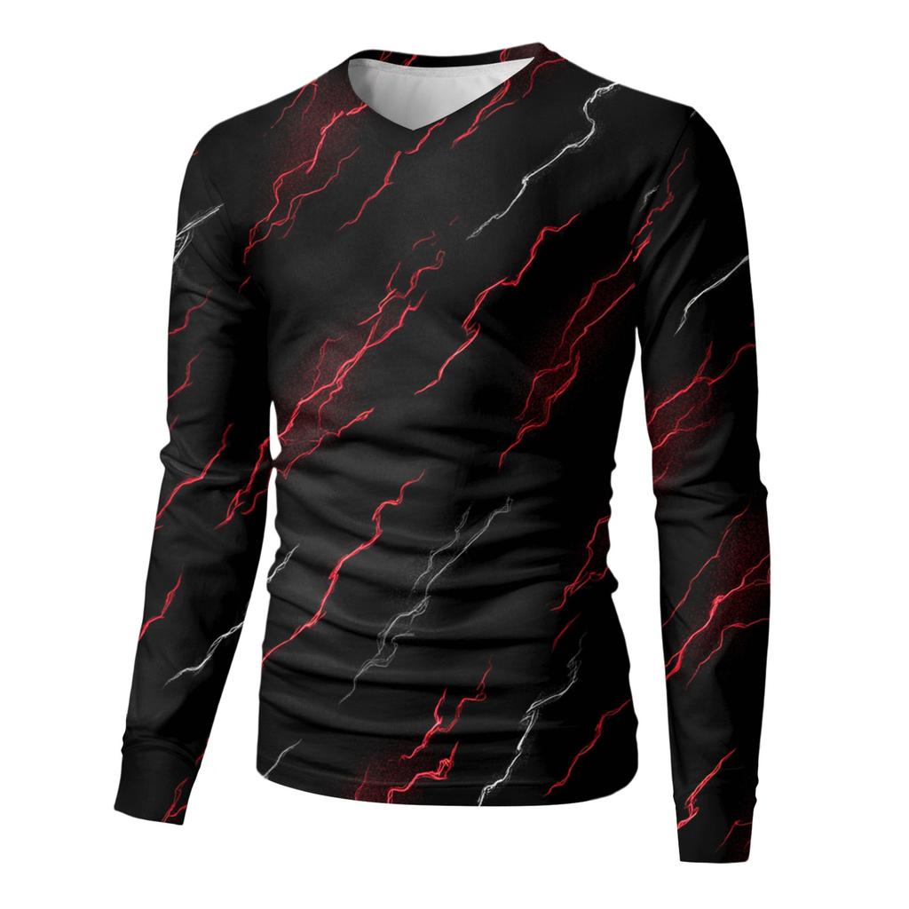 Мужская футболка с V-образным вырезом, повседневная, модная, с принтом, с длинным рукавом