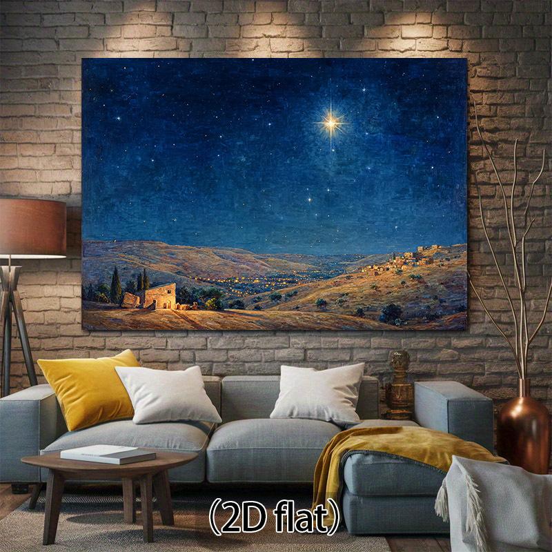1pc Bethlehem Birth Scene Background - Religious party decorations and houses on the hillside, starry sky and shining st