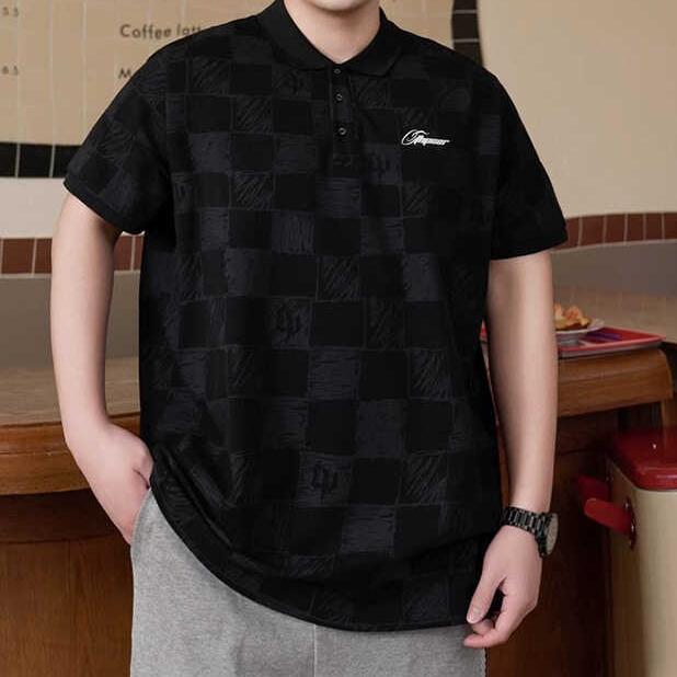 Checkered New Wave Men's Stretch Fit Moisture Transferring Fashionable Polo Shirt - Oversized Loose Casual Short Sleeve Athletic Top
