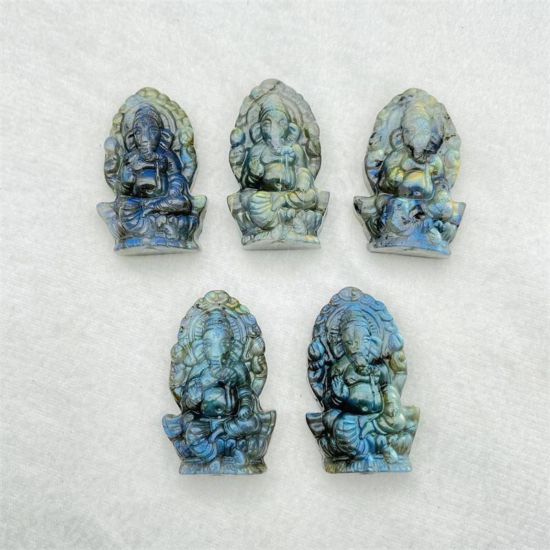 Natural Labradorite Colors Crystal Ganesha Carving for Pendant