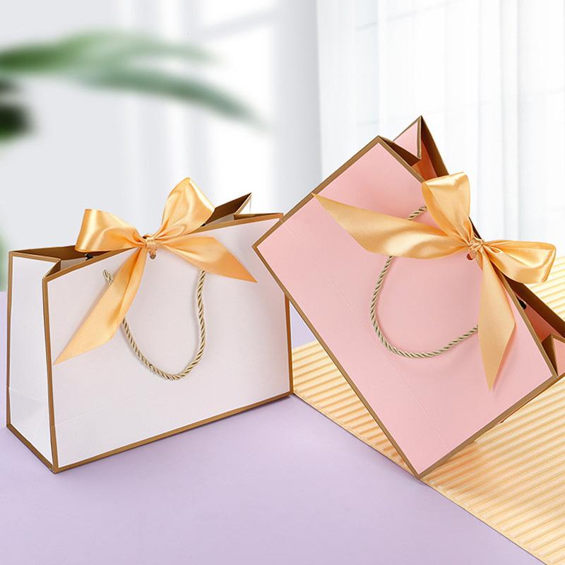 1 шт. Подарочный пакет Многоцветный подарочный бумажный пакет для пижам одежды Крафт-бумага Книги Бант Лента Портативный с ручкой