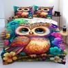 Owl Flower 3D Cartoon Printed Bedding Set Fantastic Colorful Style Quilt Cover Soft Comfortable Polyester Duvet Cover Pillowcase