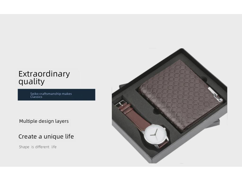 Мужской подарочный набор: Универсальные кварцевые часы и деловой кошелек в разных стилях