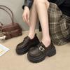 Platform Small Leather Shoes Women's British Style Autumn 2025 New French Single Shoes Heightening Lace-up Muffin Loafers