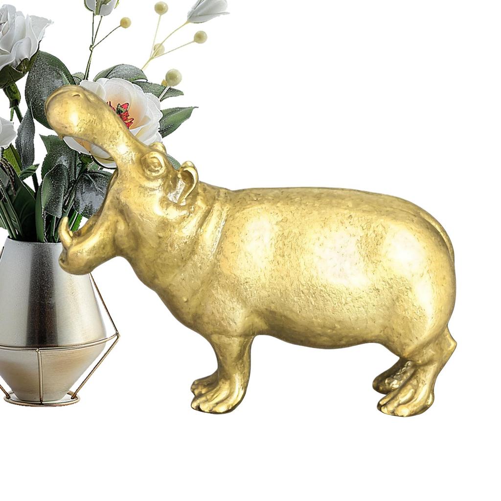 Metal Hippo Statue Miniature Copper Tabletop Ornament Handmade Art Miniature Hippo Models For Home Living Room Bookshelf