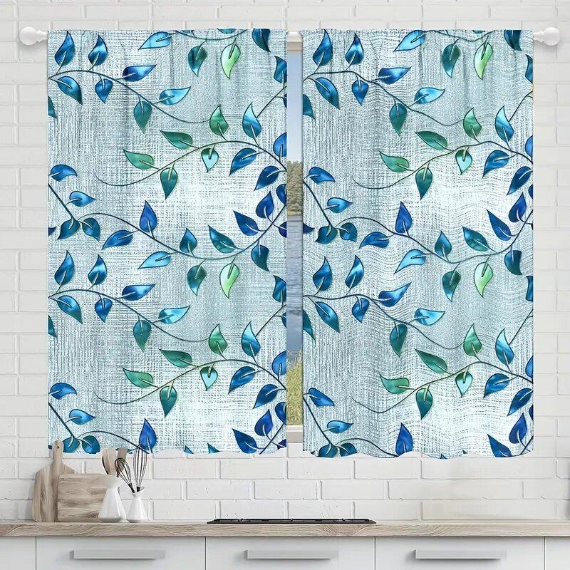 2 pieces - Colorful leaf-patterned printed curtains window decorations home decorations room decorations
