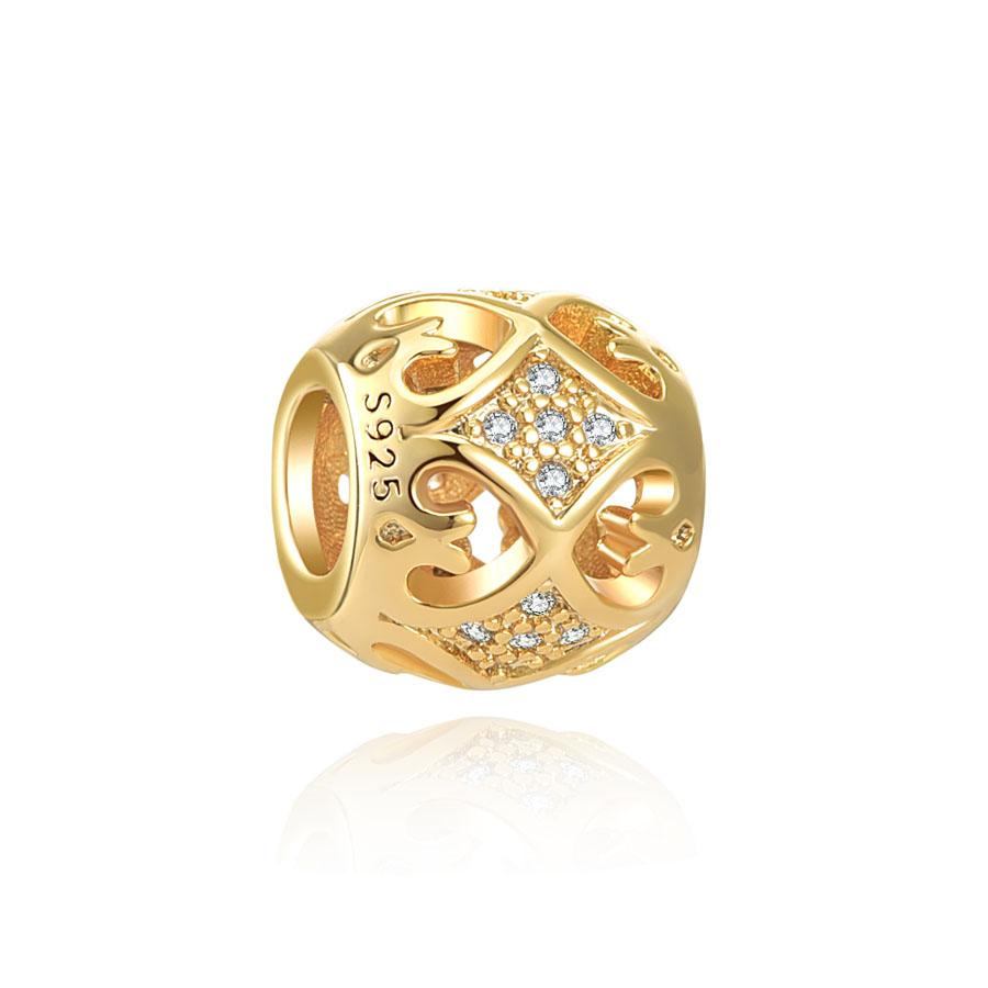 Шарм-корона из сосновых шишек с покрытием из 18-каратного золота, подходит для оригинального браслета, сияющий бусина, сделай сам, женские украшения, подарок, медный брелок, украшения, подарок