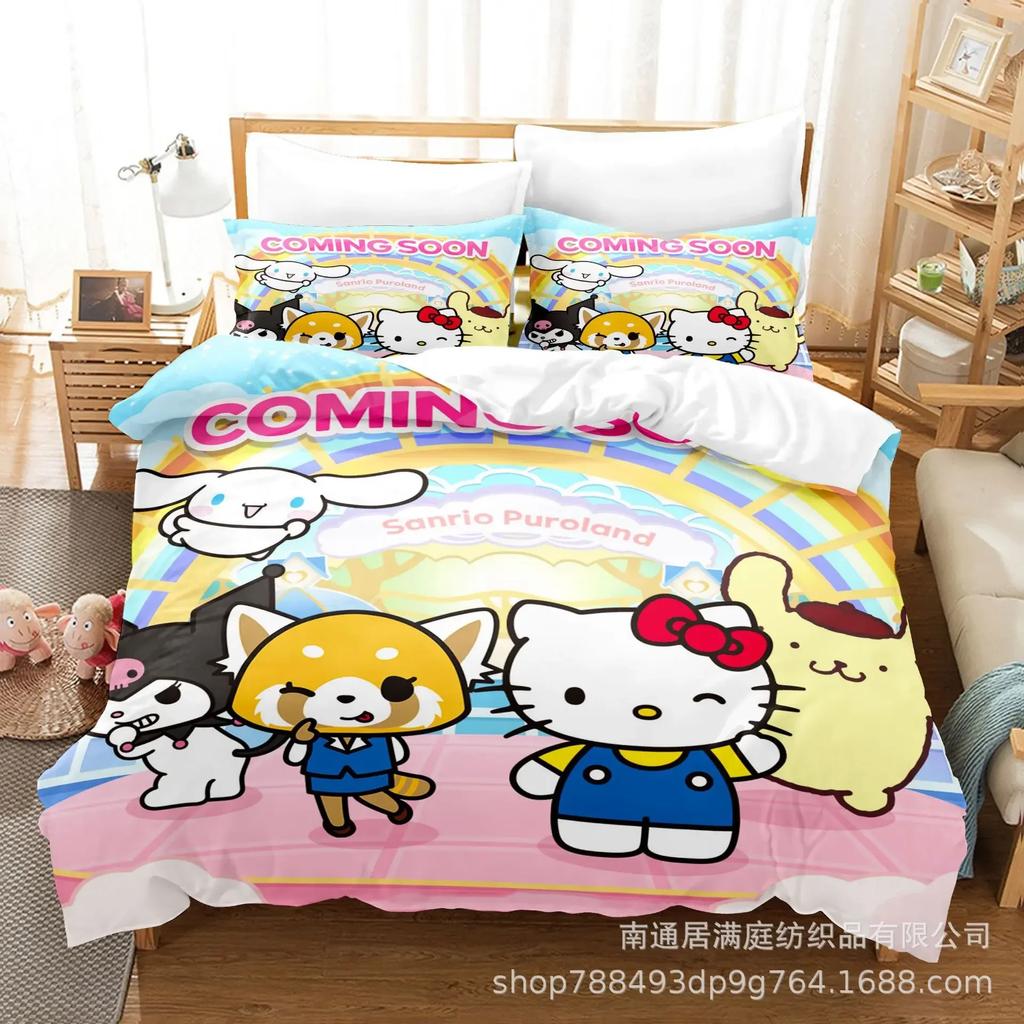 Sanrio Digital Printing HelloKitt Pudding Dog Cartoon Style Quilt Cover Bedding Three-piece Set Two-dimensional Home Furnishing