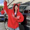 Autumn Harajuku Hoodies Women Gothic Punk Devil Horn Hooded Sweatshirt Halloween Couple Matching Detachable Tail Zip-Up Outwear