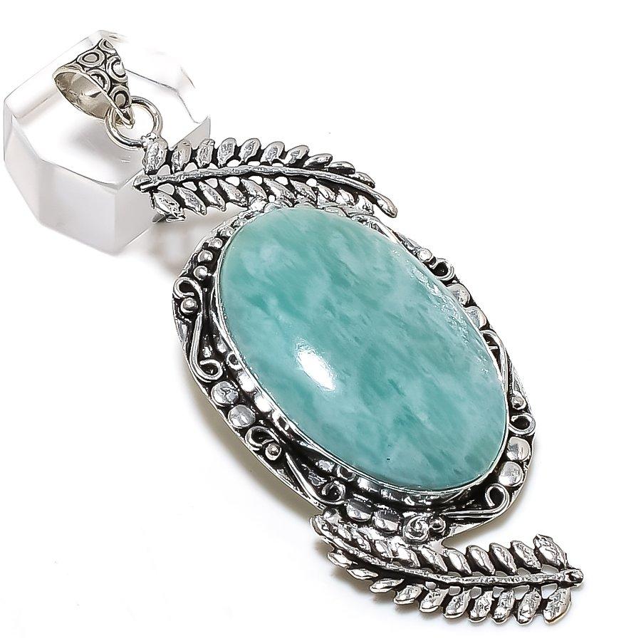 Амазонит Драгоценный Камень 925 Стерлинговое Серебро Ювелирное Изделие Подвеска 3.15" d0m65