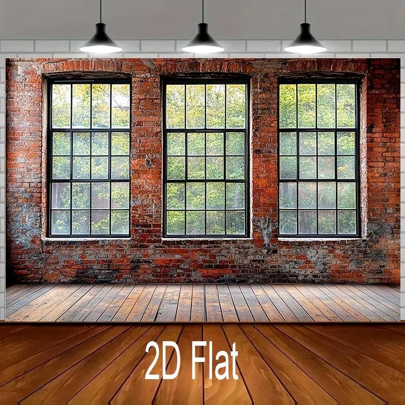 2D plane 1 piece with a retro brick wall and window theme suitable for birthday parties