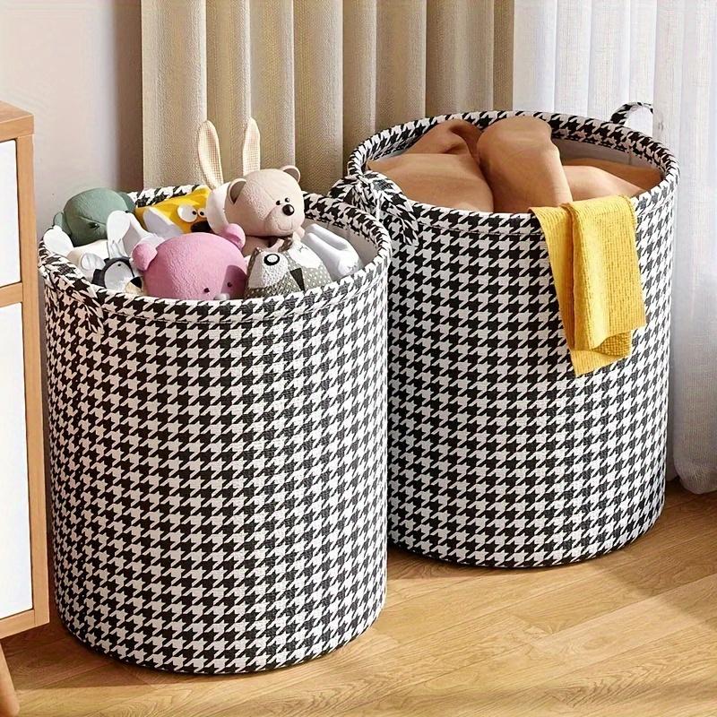 1pc Classic Houndstooth Fabric Storage Basket with Handles, Foldable Multipurpose Laundry Hamper for Toys and Clothes, Home Organization Container