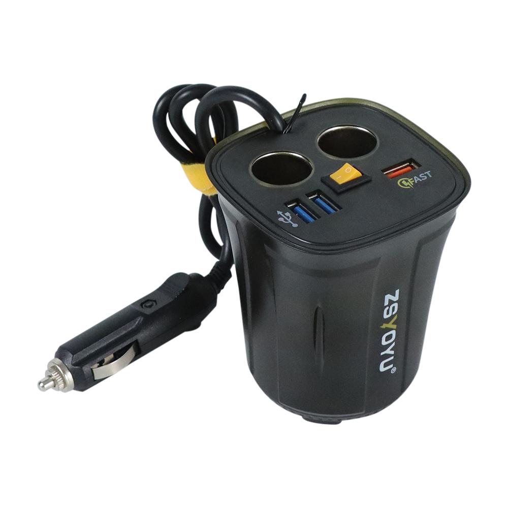 Автомобильное зарядное устройство, адаптер, разветвитель, 2 гнезда, быстрая зарядка QC3.0, подстаканник, светодиодный дисплей вольтметра, переключатель