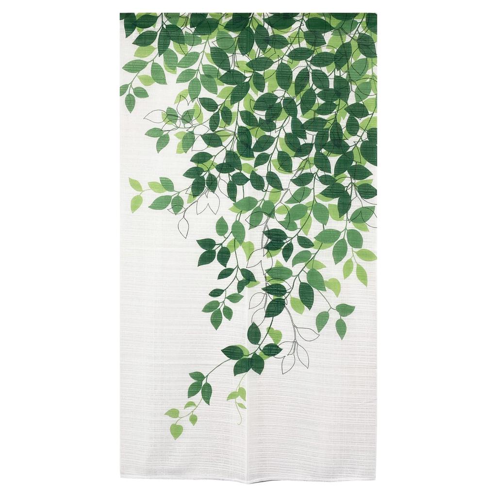 Stylish Noren Curtain, Room Divider, Privacy Curtain, Leaf Pattern, Natural, Simple, Casual, Botanical, Ivy, Line Leaf, Width 85cm, Length 150cm