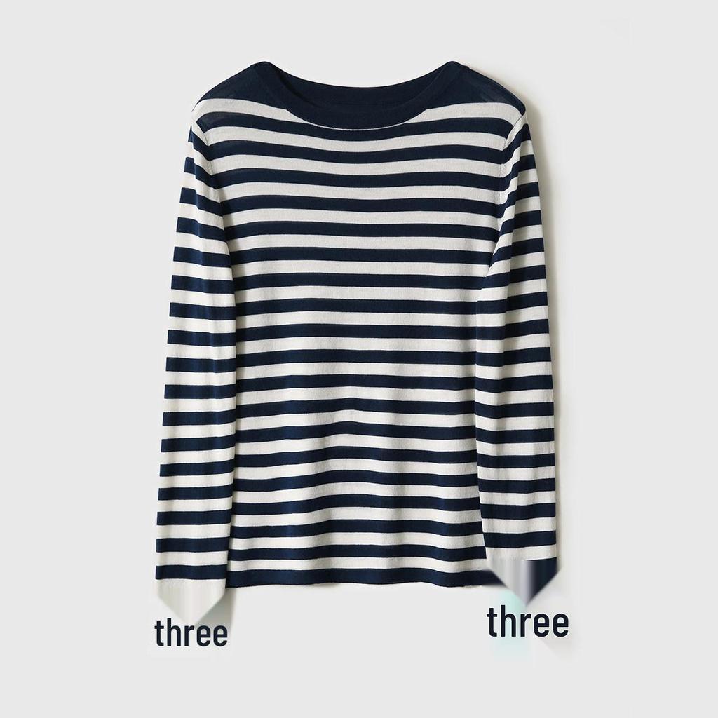 Women's Blue & White Striped Knit Pullover - Spring 2026 Collection