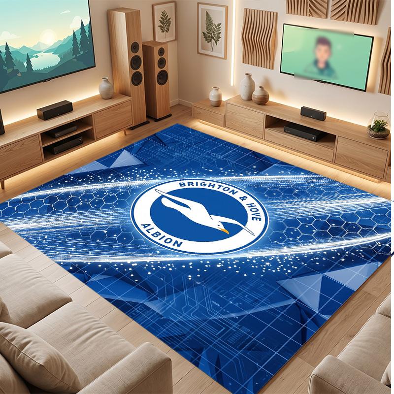 Ковер из хрустального велюра с футбольным принтом Brighton & Hove Albion, Удобный, Впитывающий влагу, Нескользящий, Для помещений