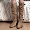 Модные женские высокие сапоги с острым носком, замшевые дизайнерские туфли, модные платья, массивные сапоги, новый тренд 2025, зимние сапоги до колена челси для женщин
