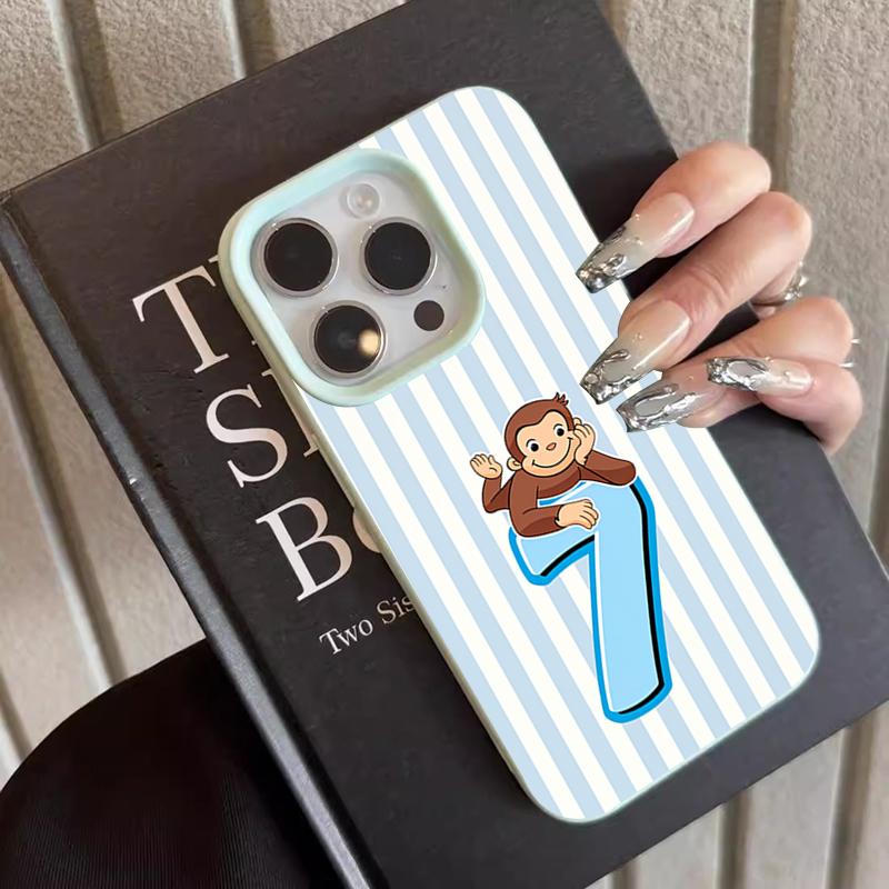 Cute Striped Monkey Letter 7 Phone Case For iPhone 17 Pro Max 16 15 14 Plus 13 12 11 Pro X XR XS MAX 16E 17 Air Protect Cases