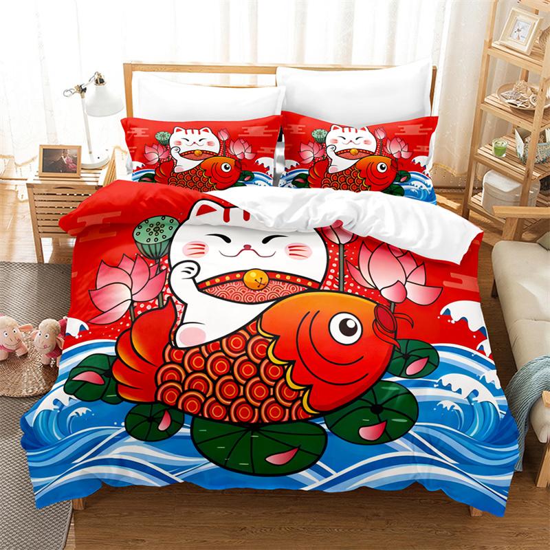 Комплект постельного белья с изображением счастливого кота из мультфильма, комплект постельного белья для влюбленных, комплект постельного белья для детей, комплект постельного белья размера «king-size», комплект постельного белья «queen-size»