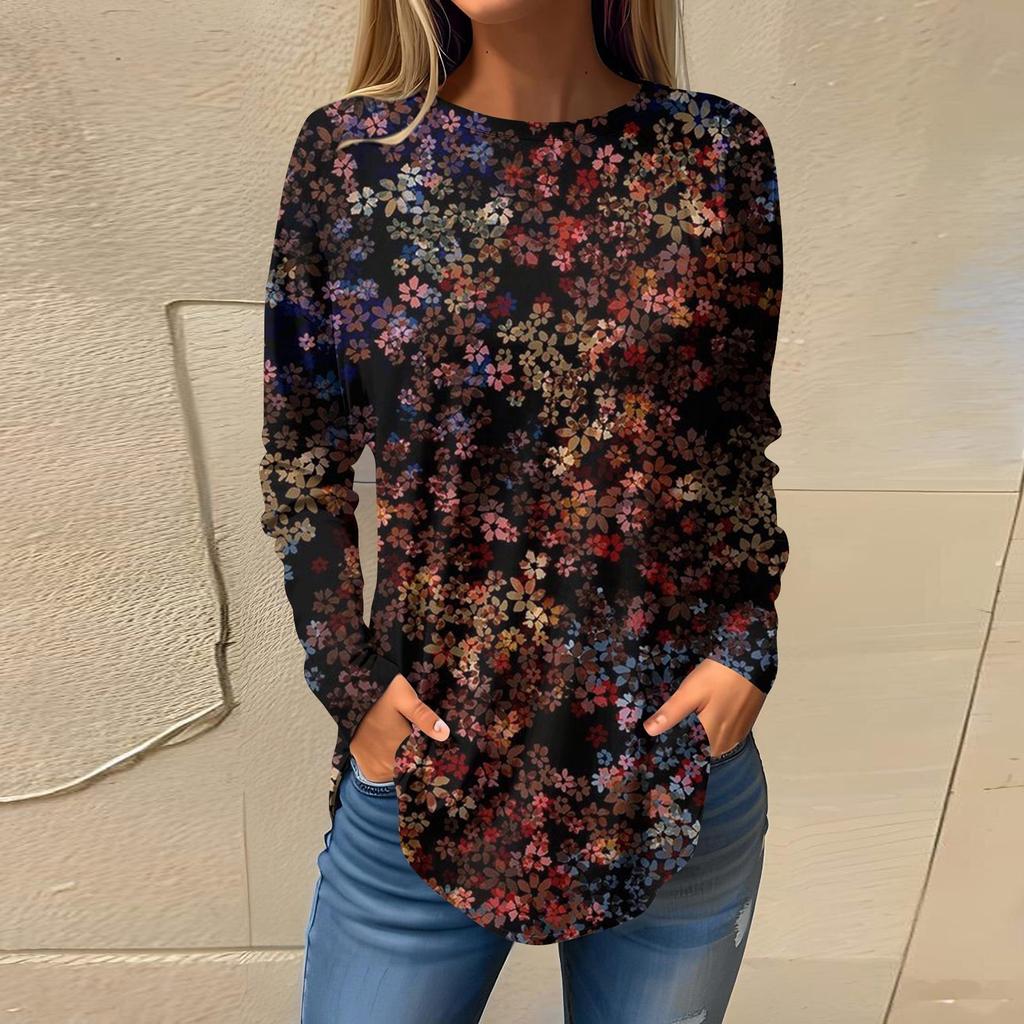 Футболки для женщин, осенний повседневный модный топ с длинным рукавом, пуловер с принтом, топ