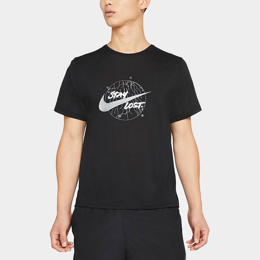 Nike Быстросохнущая футболка для бега Dri-Fit с короткими рукавами и принтом, мужские топы, черные DA0217-010