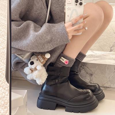 Черные британские платформенные ботинки Мартин женские 2025 новые летние ретро маленькие мужские ботинки на высокой подошве и тонкие короткие ботинки