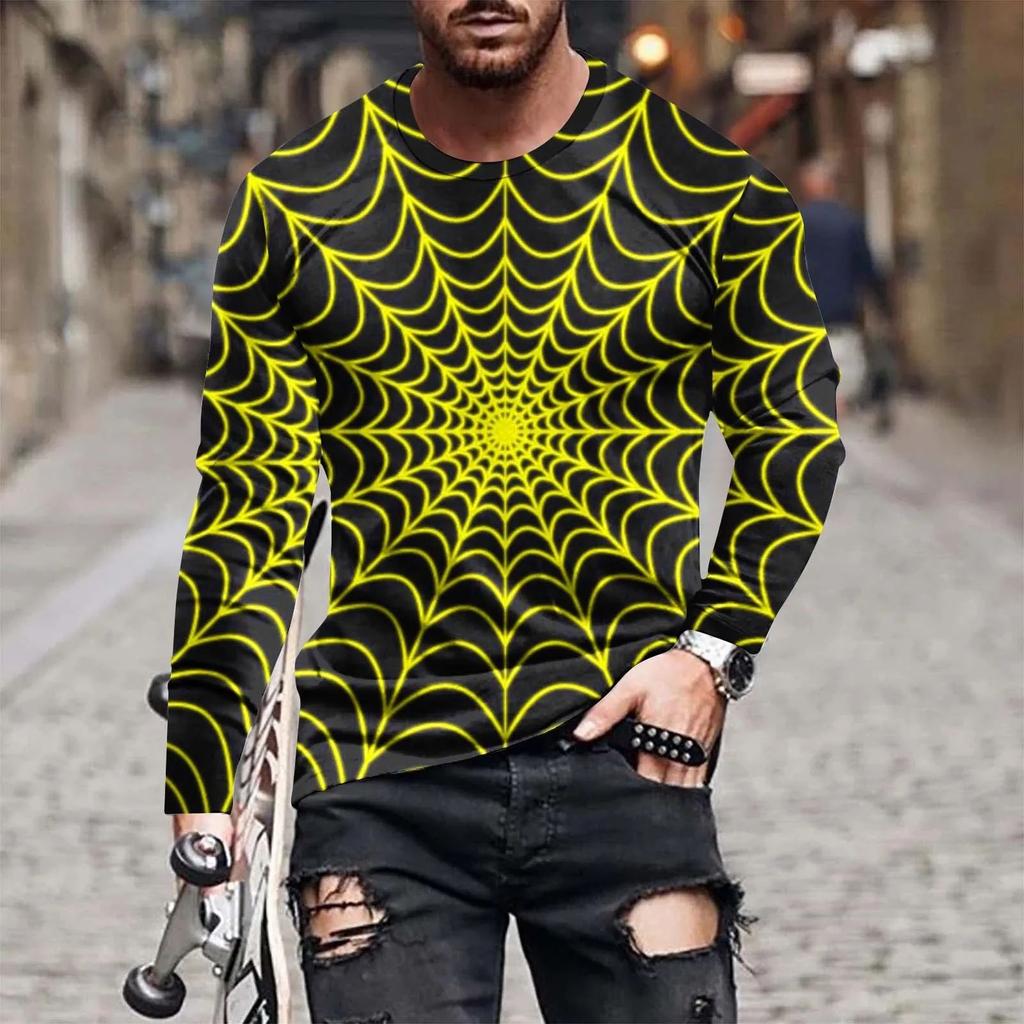 Футболка с длинным рукавом Fashion Street Personality Man Spiderweb Halloween Hd 3D Printed Plus Size Loose Comfortable Jumper