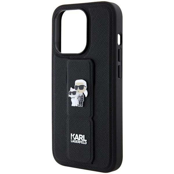 Karl Lagerfeld Чехол Gripstand Saffiano Karl&Choupette Pins для iPhone 14 Pro - черный