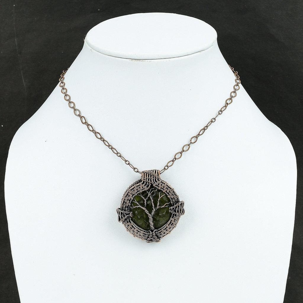 Подвеска из молдавита «Дерево жизни», медная проволочная обертка, ювелирные изделия из молдавита, подвеска ручной работы, подарок для матери, уникальные медные украшения