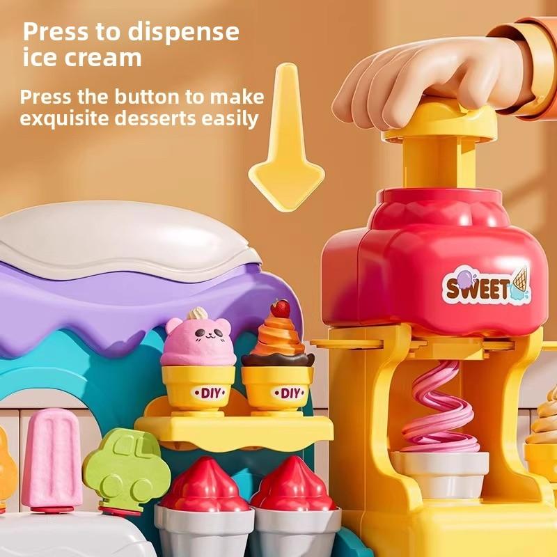 Children Play Ice Cream Maker Toy With Colorful Clay For Creative Fun And Parent Child Interaction