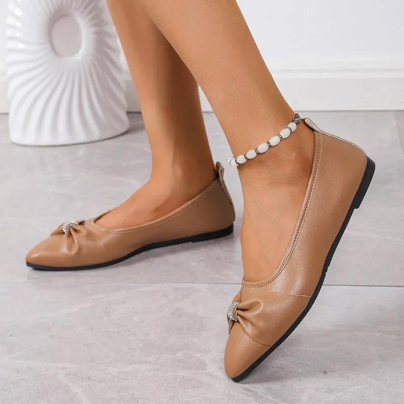 Shoes Female Hot Sale Slip On Women's Flats Spring Pointed Toe Solid Butterfly-knot Sequins Shallow Mouth Casual Flat Shoes