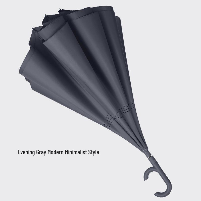 Очень большой ветрозащитный зонт-наоборот: Длинная ручка, двойное использование для солнца и дождя, идеально подходит для ношения в машине и использования двумя людьми