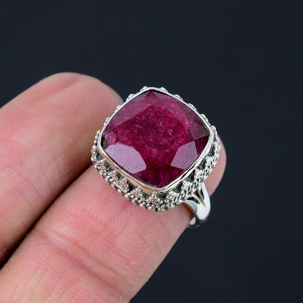 Indian Ruby Gemstone Solid 925 Sterling Silver Split Shank Handmade Ring Gift For Women & Girls